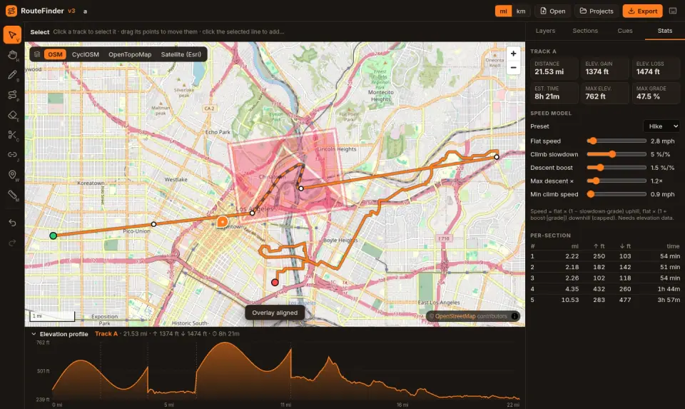 Route Finder route statistics comparison