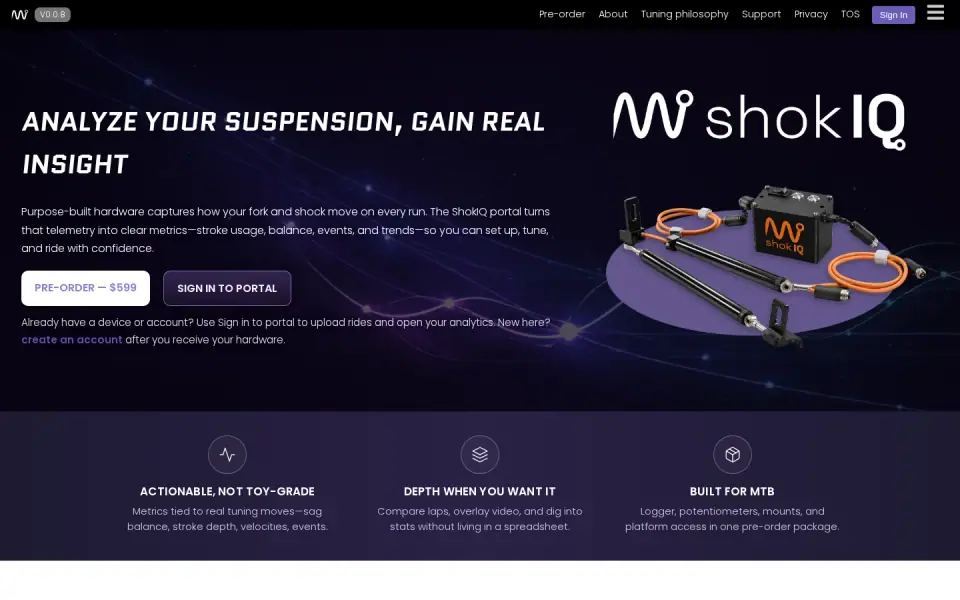 ShokIQ website showing suspension telemetry