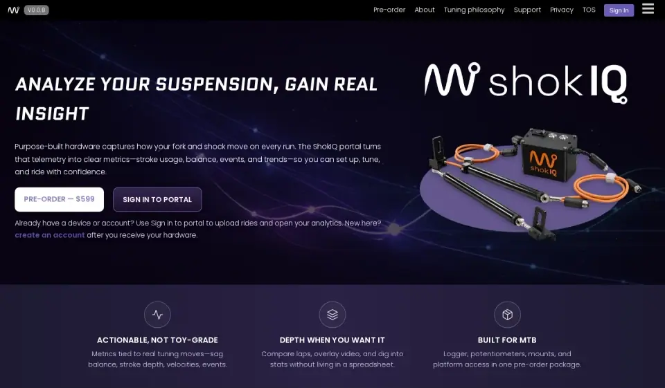 ShokIQ website showing suspension telemetry